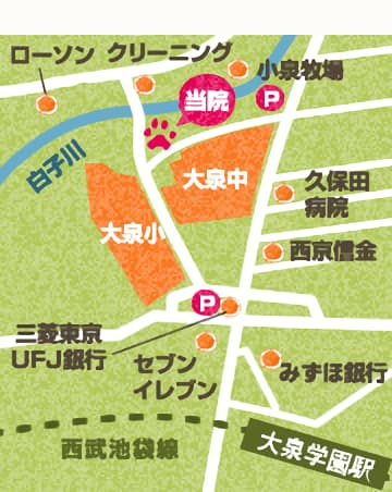 大泉ココ動物病院への地図